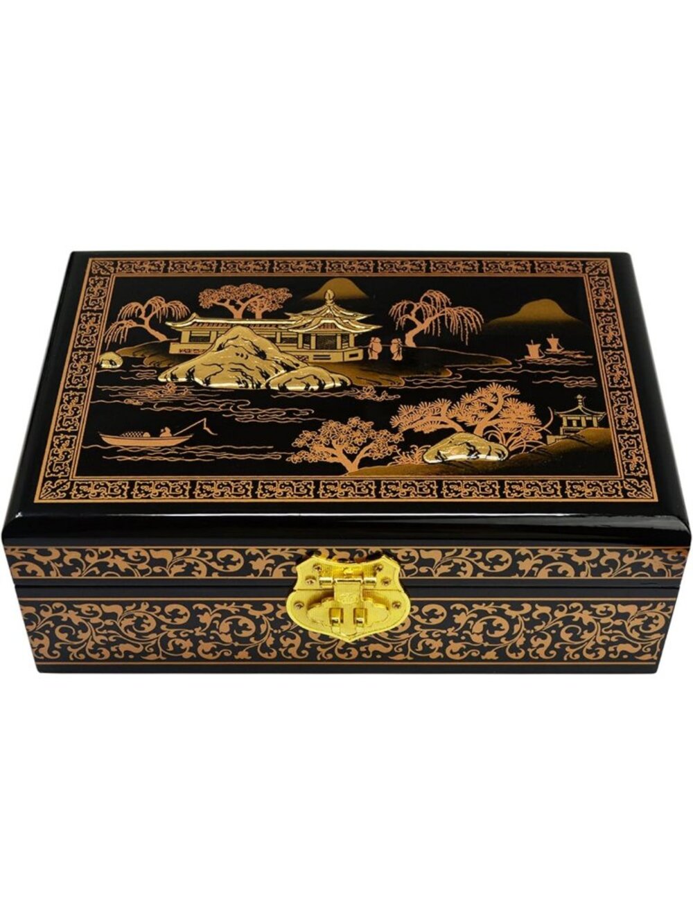 Traditional Wooden Jewelry Box - Dragon & Phoenix Design, Double Layer Organizer